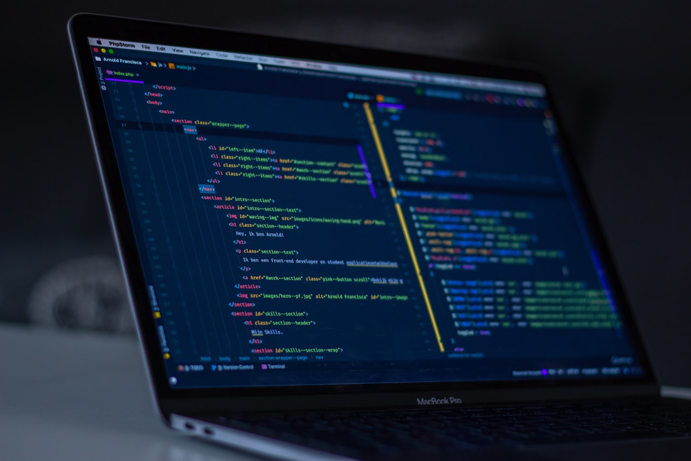 Software development code on screen